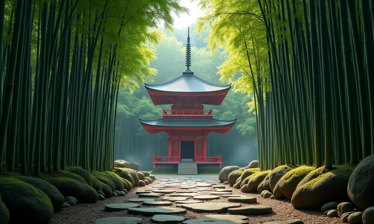 Pagode ancienne dans la forêt de bambous de Kyoto, Japon.