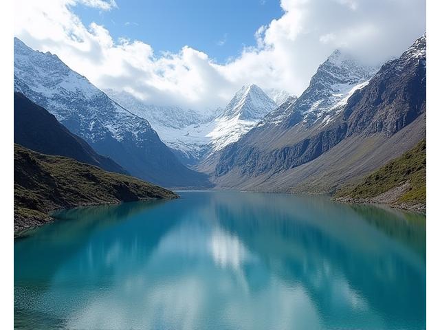 Paysage de montagnes enneigées et lacs turquoise en Patagonie