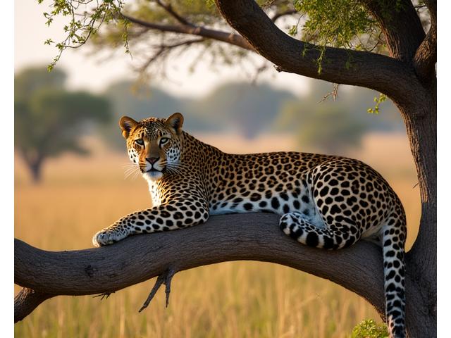 Un léopard se reposant sur une branche d'arbre en Afrique